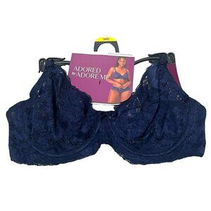Adored Women's Chelsey Unlined Underwire Bra Lace Navy Blue 34D NWT